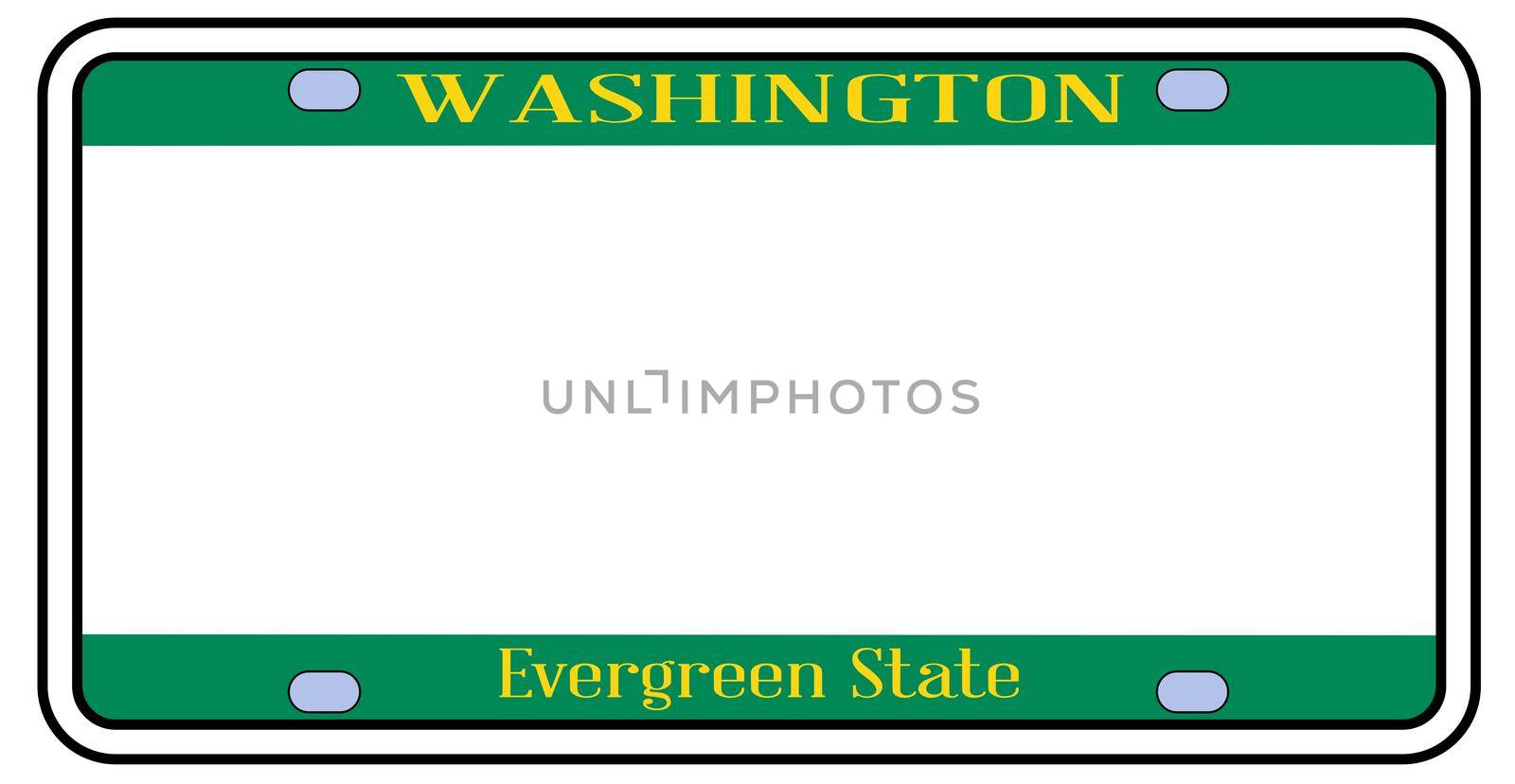 Blank Washington state license plate in the colors of the state flag over a white background