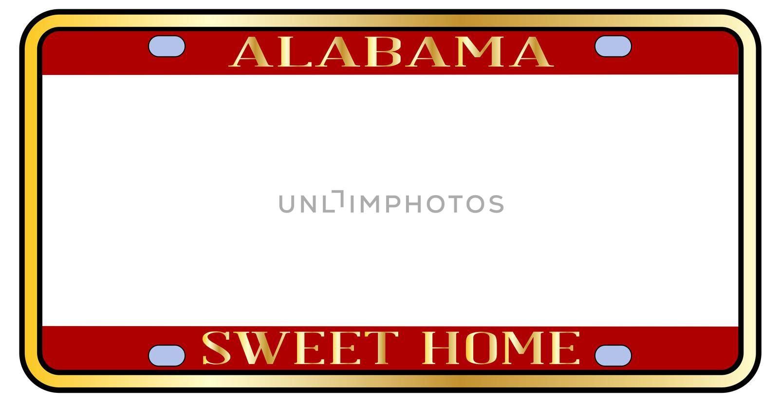 Blank Alabama state license plate in the colors of the state flag over a white background