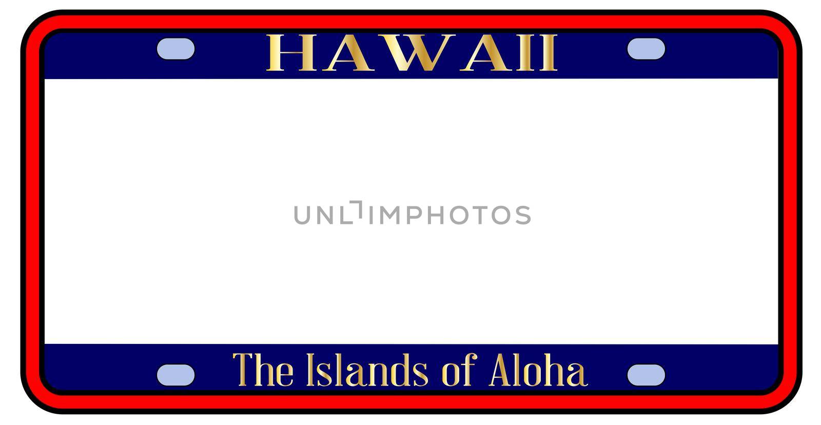 Blank Hawaii state license plate in the colors of the state flag over a white background