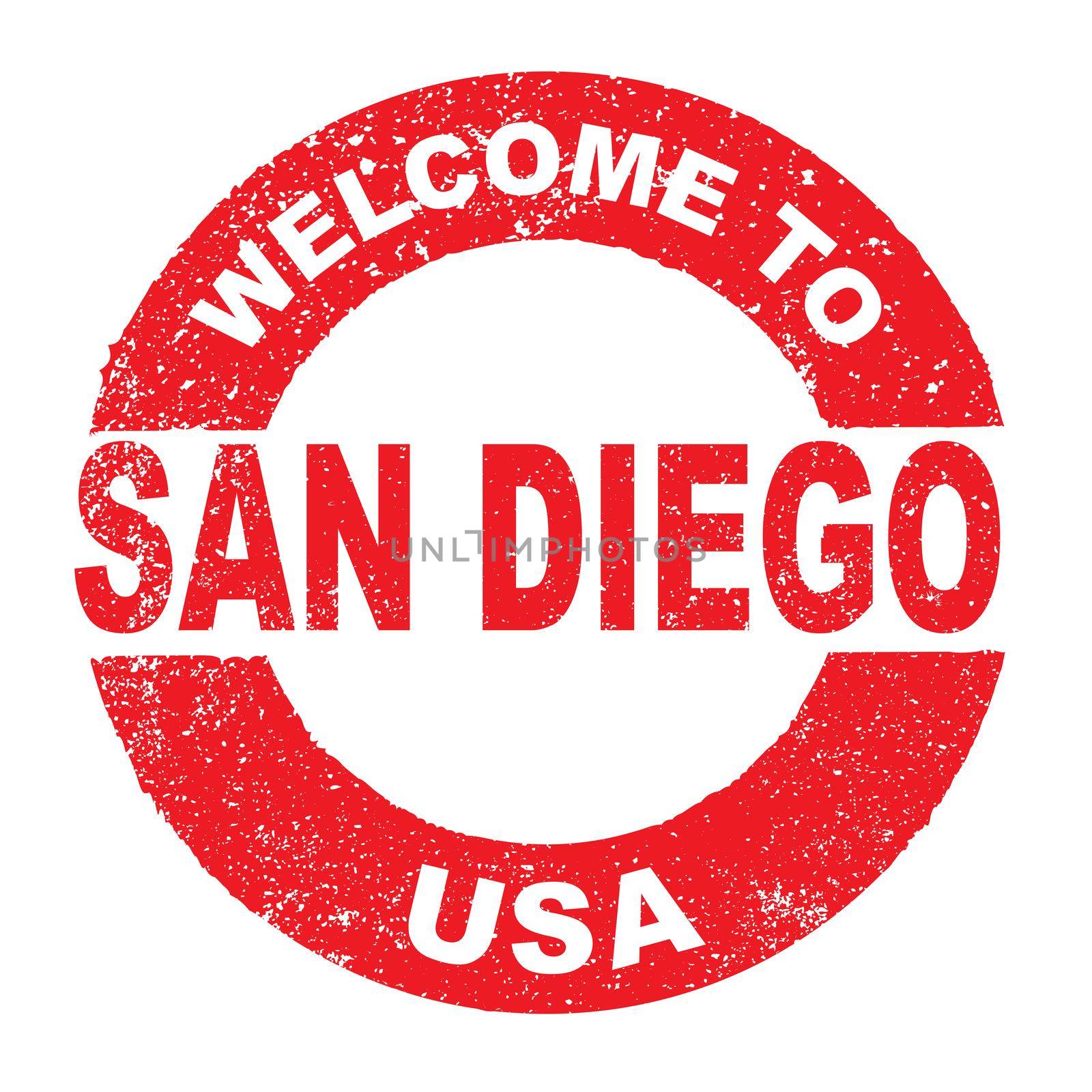 A grunge rubber ink stamp with the text Welcome To San Diego USA over a white background