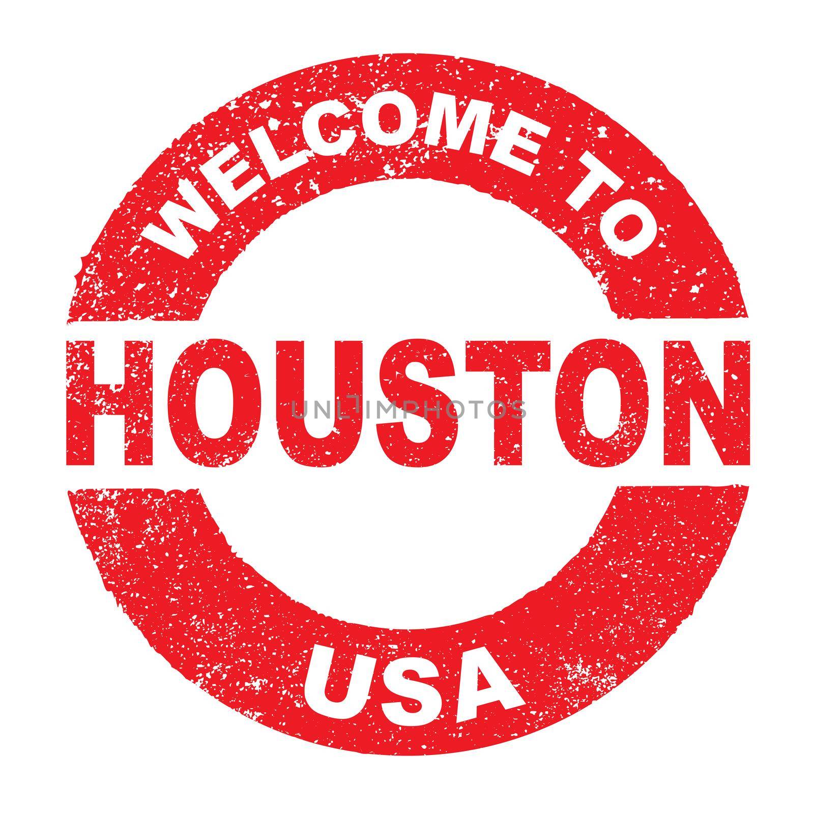 A grunge rubber ink stamp with the text Welcome To Houston USA over a white background