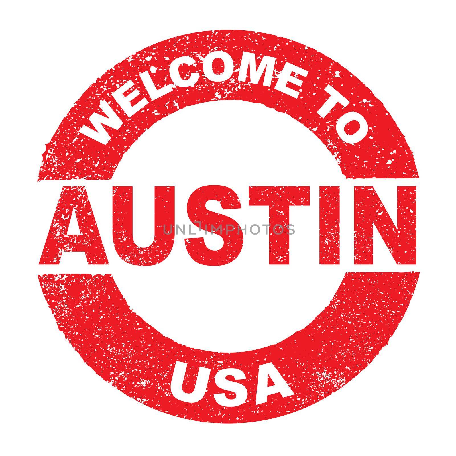 A grunge rubber ink stamp with the text Welcome To Austin USA over a white background
