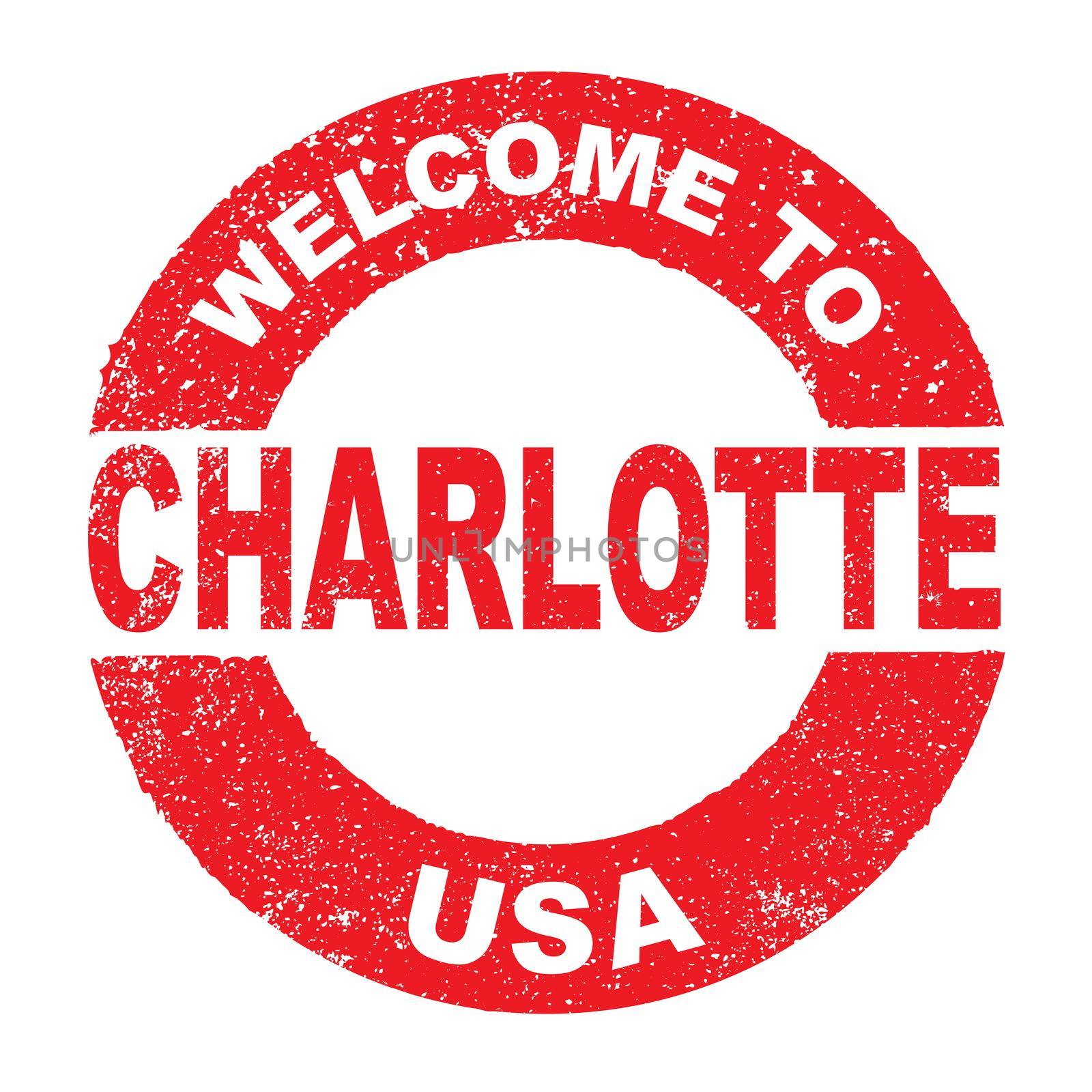 A grunge rubber ink stamp with the text Welcome To Charlotte USA over a white background