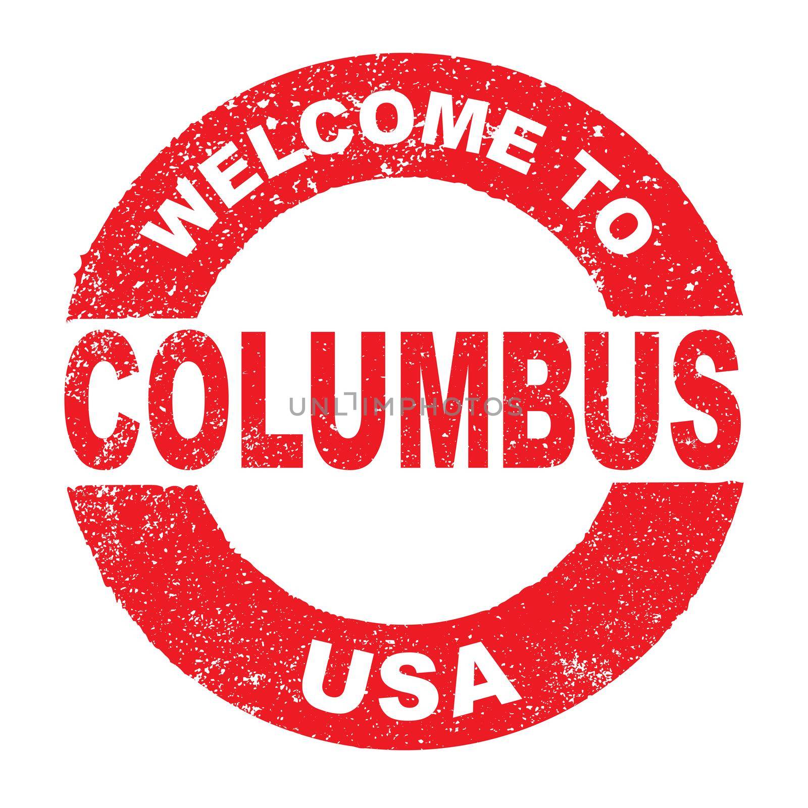 A grunge rubber ink stamp with the text Welcome To Columbus USA over a white background