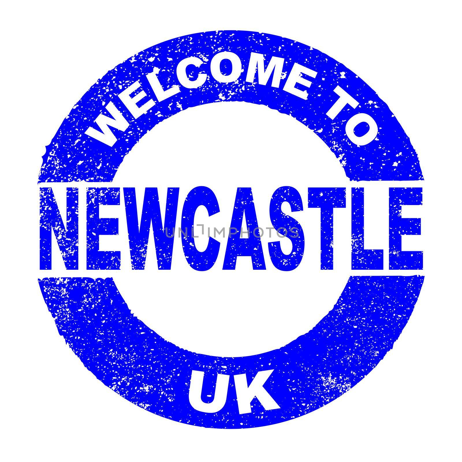 A grunge rubber ink stamp with the text Welcome To Newcastle UK over a white background