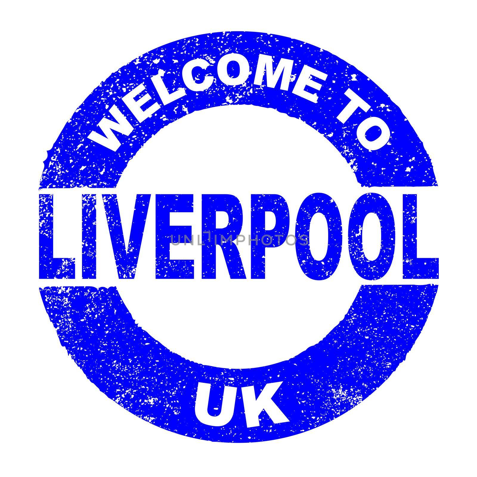 A grunge rubber ink stamp with the text Welcome To Liverpool UK over a white background