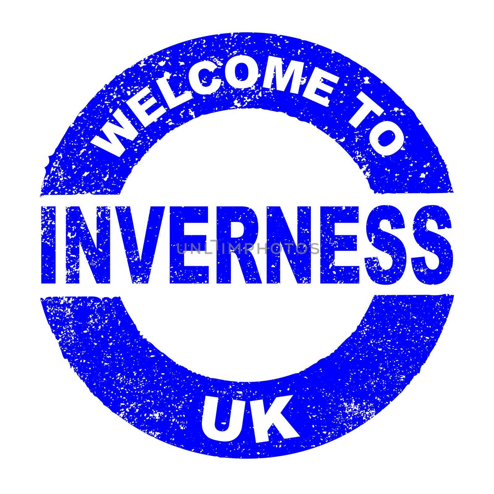 A grunge rubber ink stamp with the text Welcome To INVERNESS UK over a white background