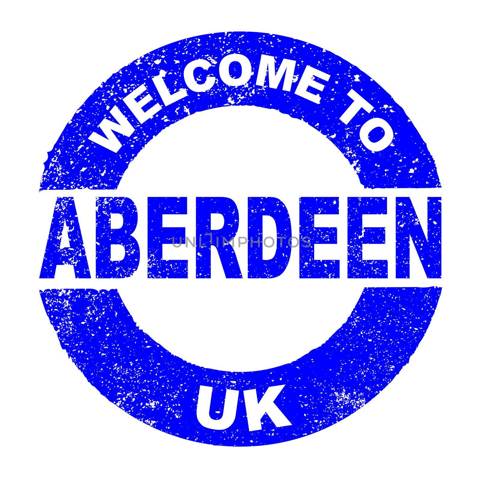 A grunge rubber ink stamp with the text Welcome To Aberdeen UK over a white background