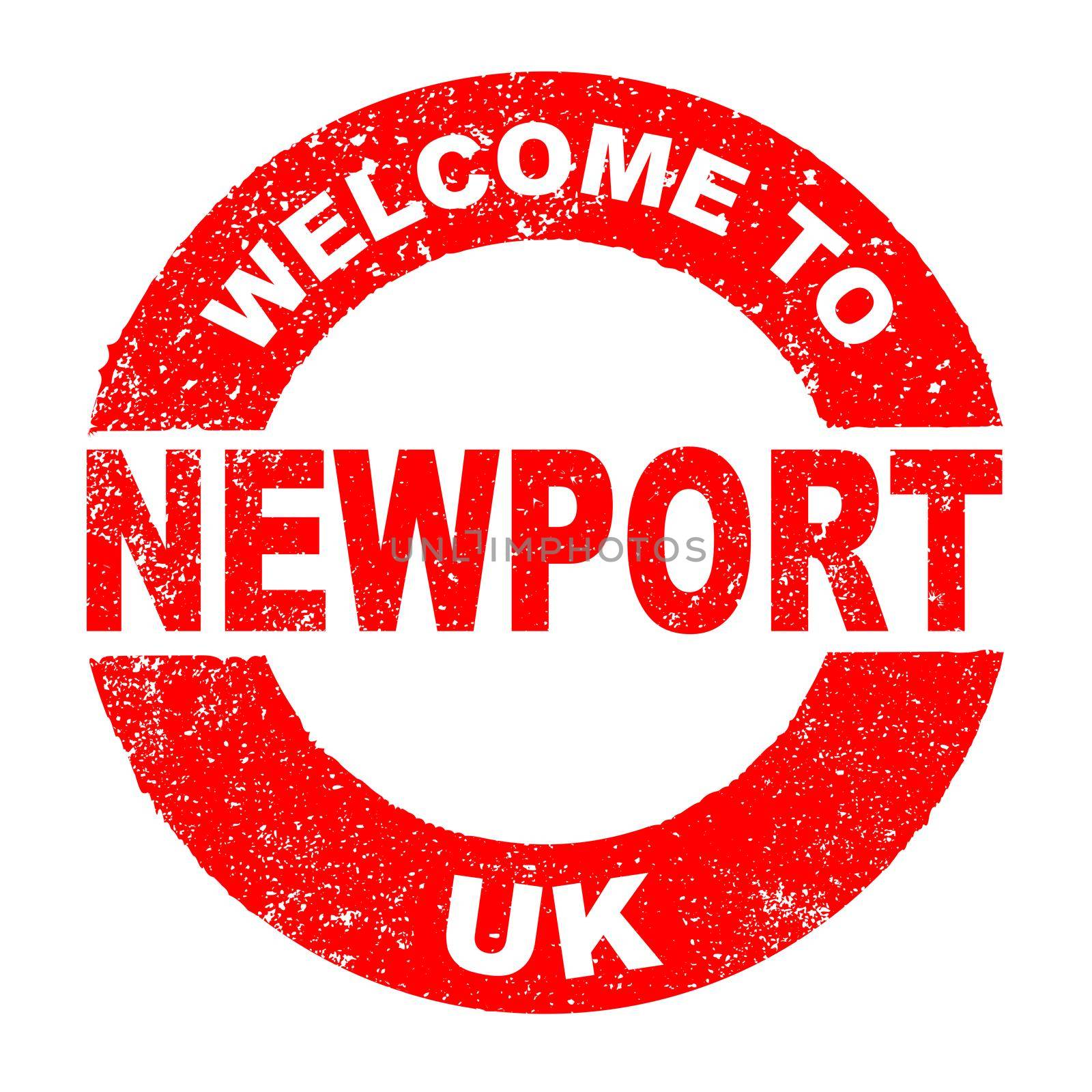 A grunge rubber ink stamp with the text Welcome To Newport UK over a white background
