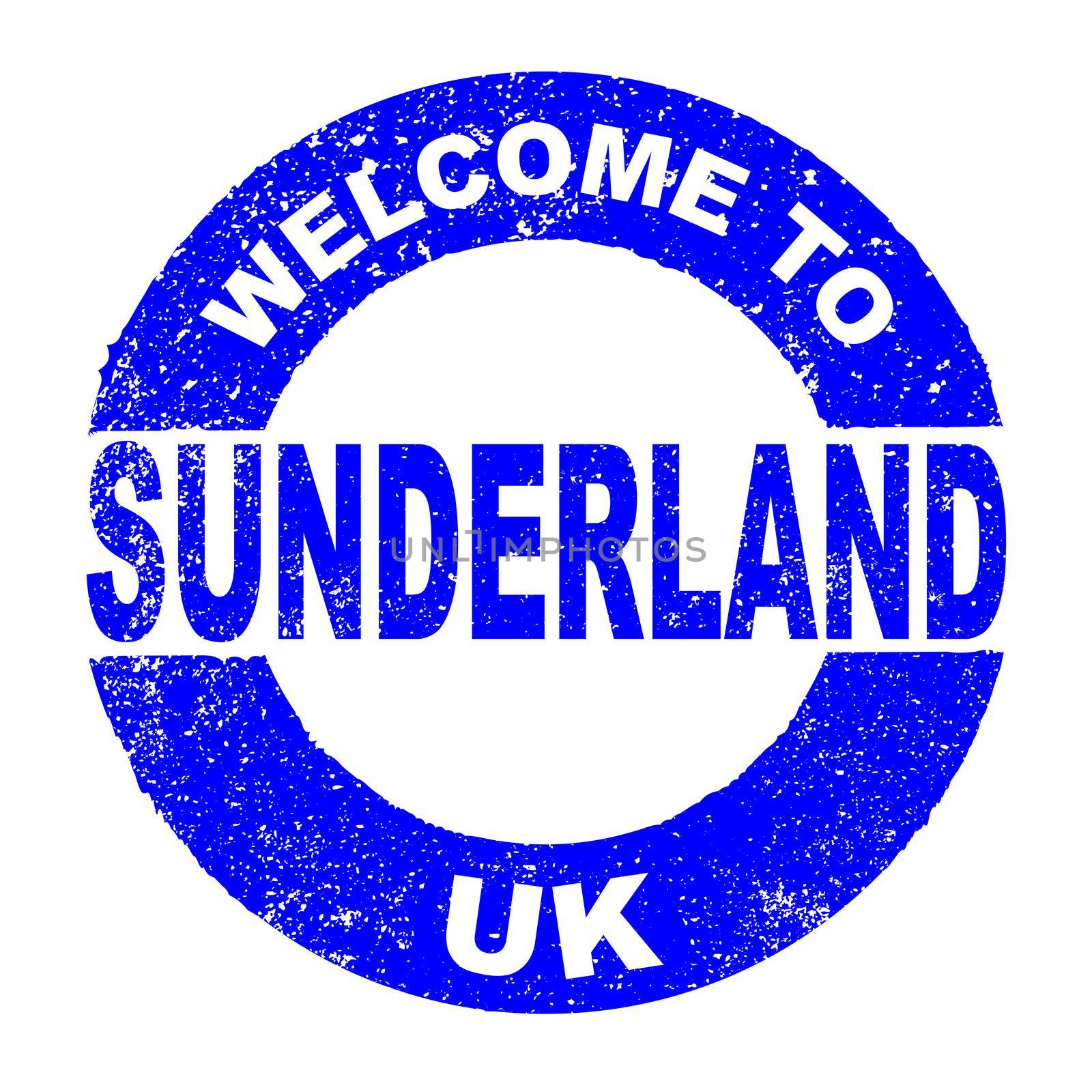 A grunge rubber ink stamp with the text Welcome To Sunderland UK over a white background