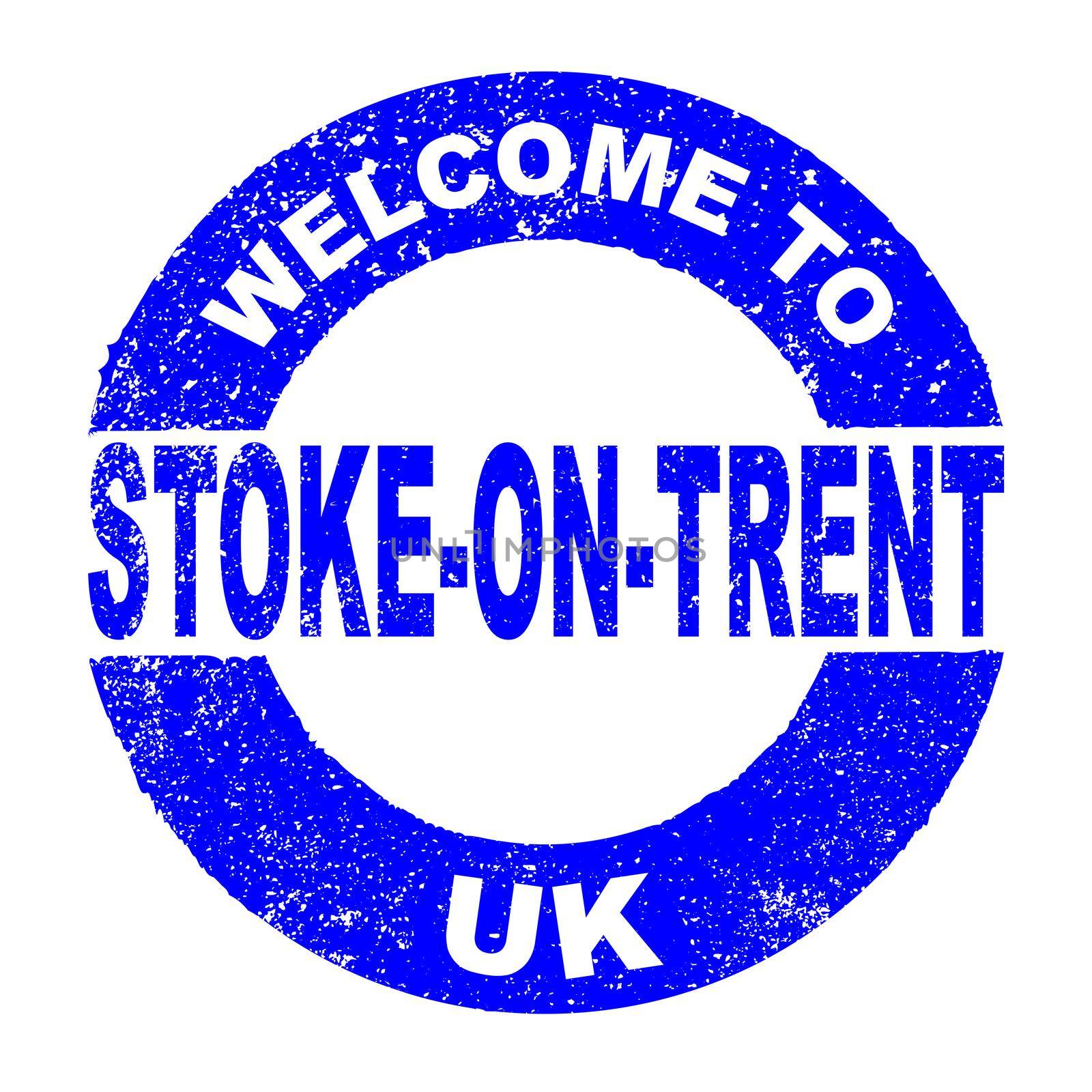A grunge rubber ink stamp with the text Welcome To Stoke on Trent UK over a white background