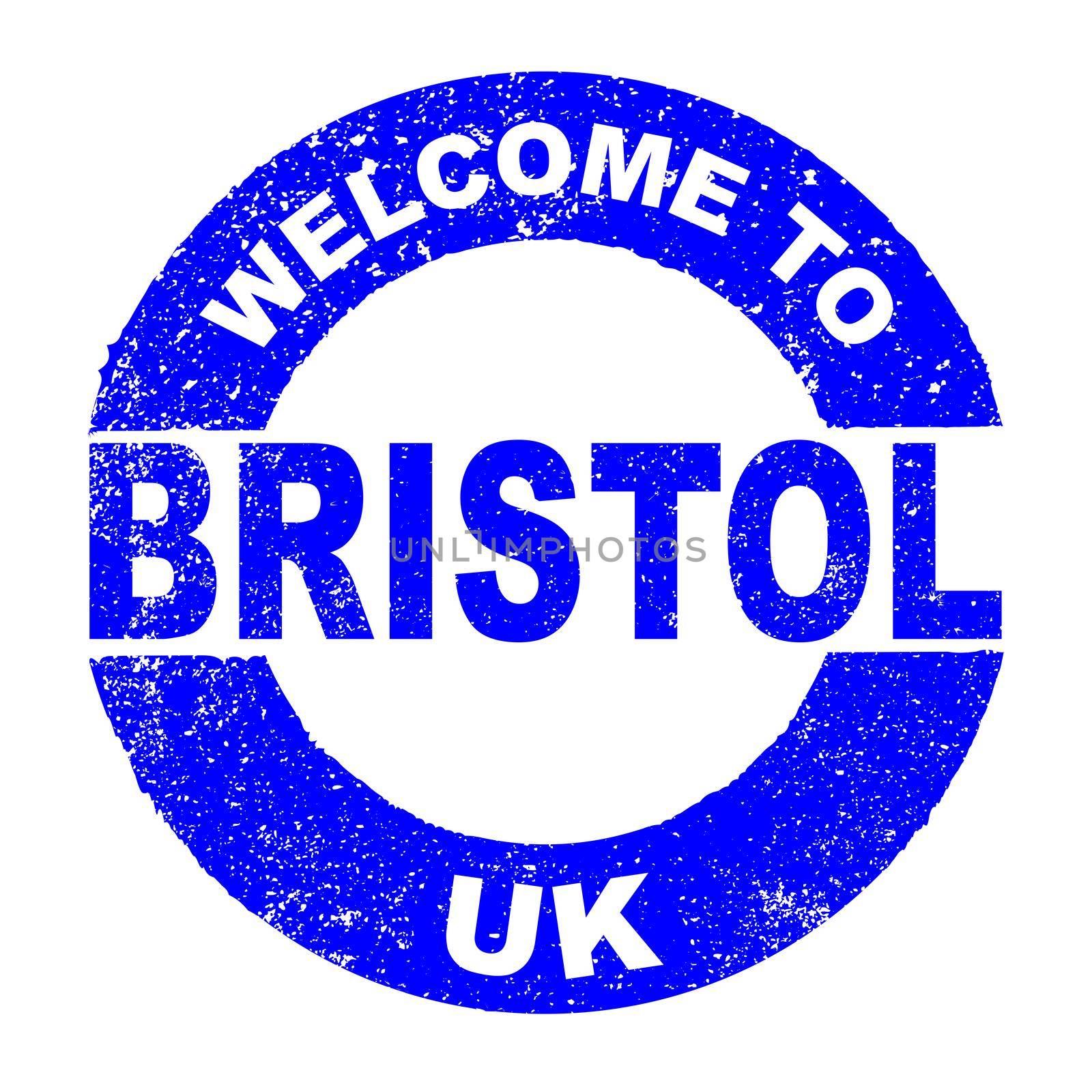 A grunge rubber ink stamp with the text Welcome To Bristol UK over a white background