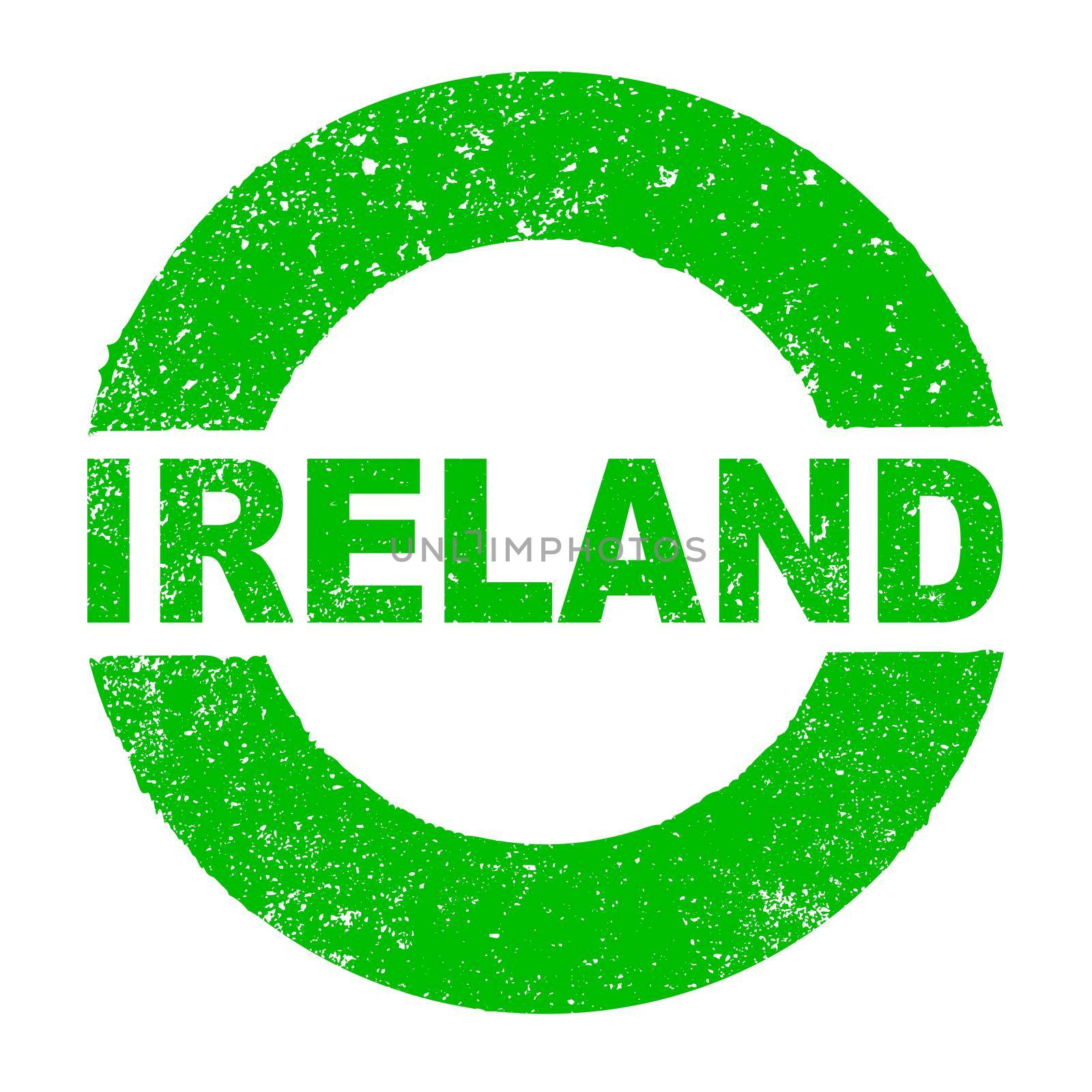 A grunge rubber ink stamp with the text Ireland over a white background