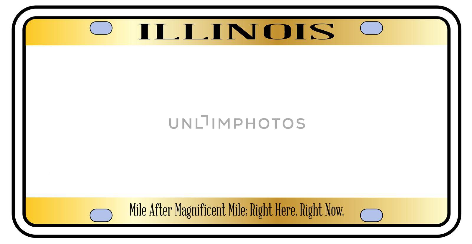 Blank Illinois state license plate in the colors of the state flag over a white background