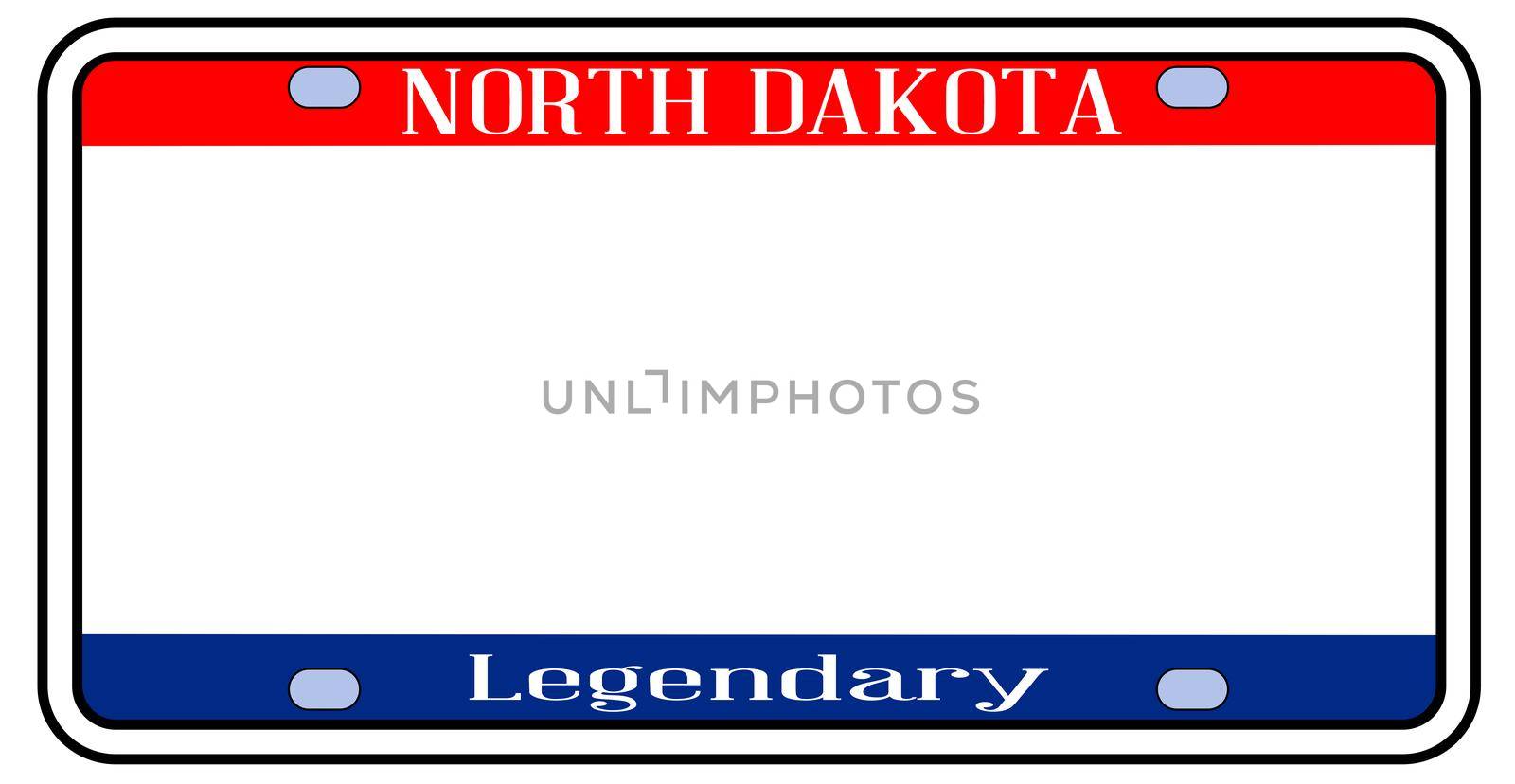 Blank North Dakota license plate in the colors of the state flag over a white background