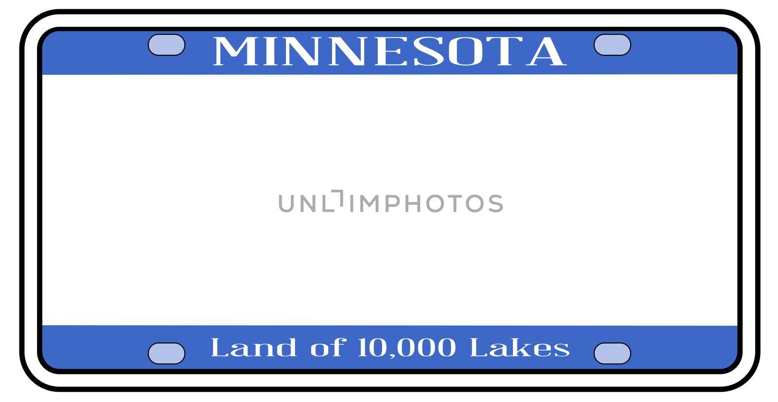 Blank Minnesota state license plate in the colors of the state flag over a white background