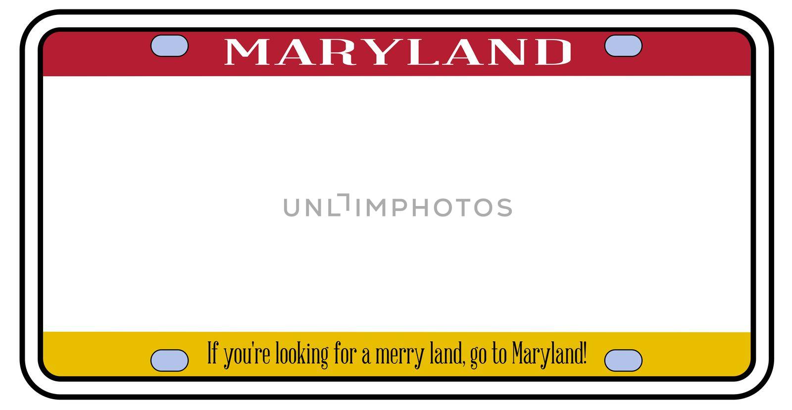 Maryland state license plate in the colors of the state flag over a white background