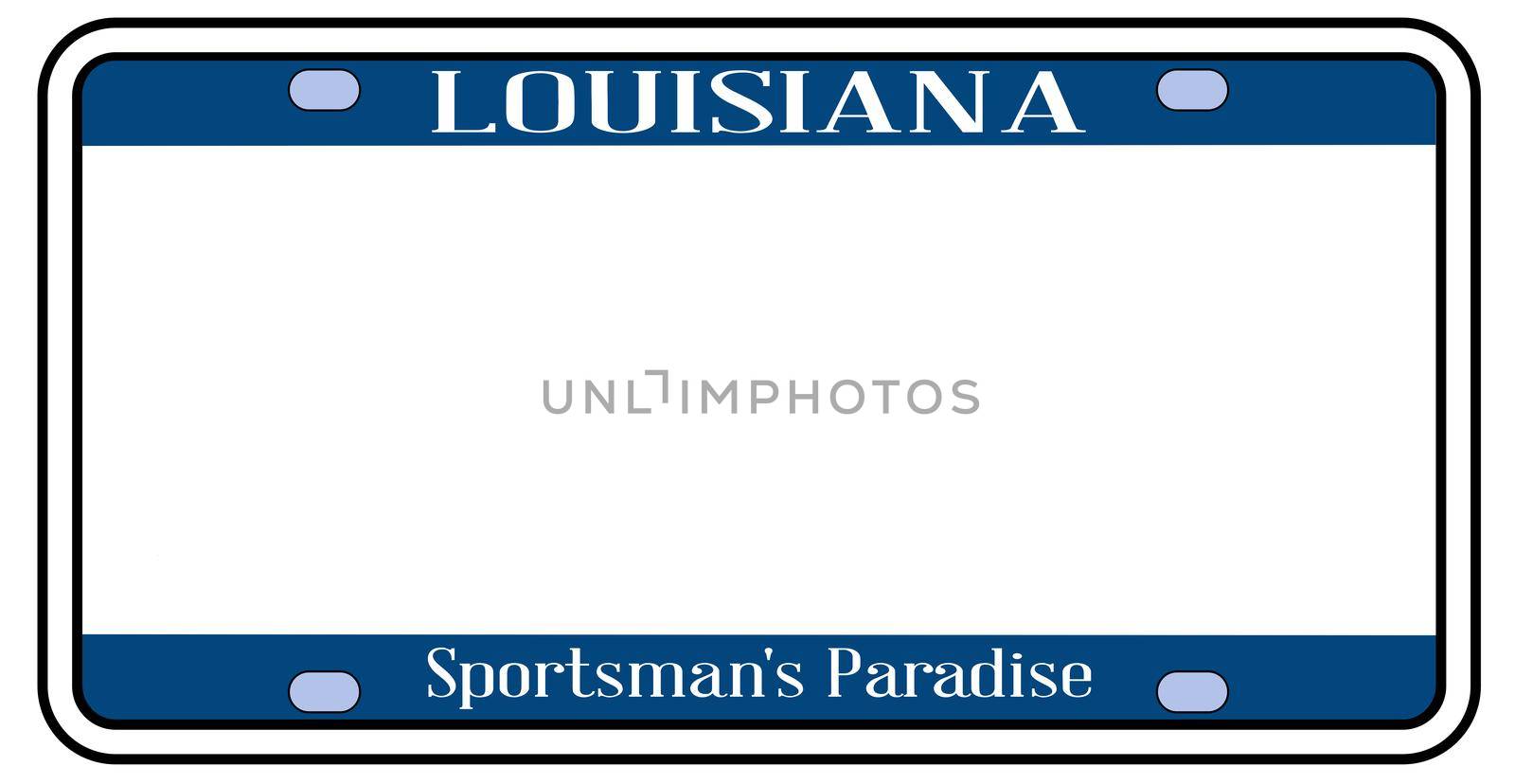 Louisiana state license plate in the colors of the state flag with the flag icons over a white background