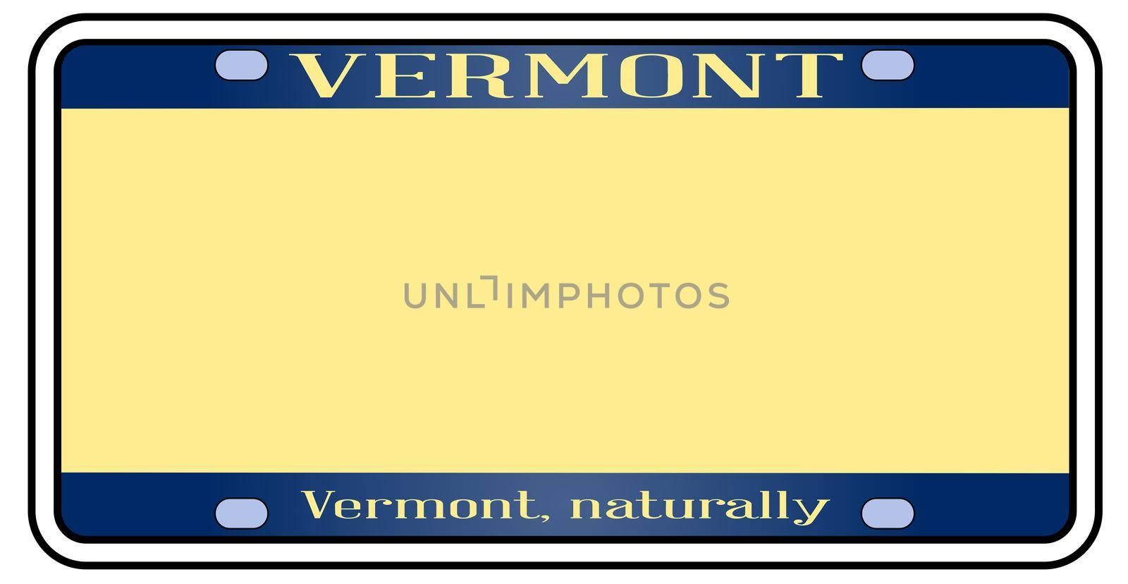 Blank Vermont license plate in the colors of the state flag over a white background