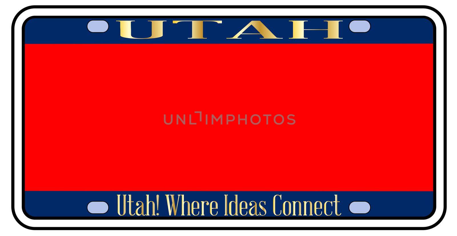 Blank Utah license plate in the colors of the state flag over a white background