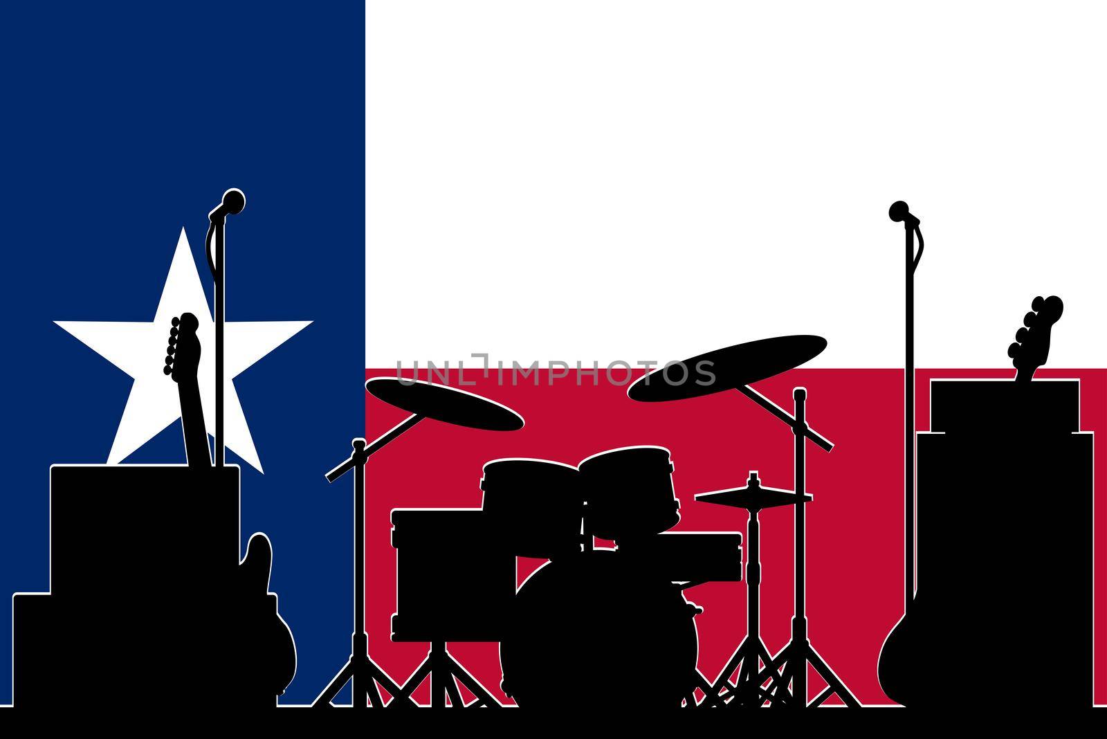 The flag of the USA state of TEXAS as a background to a bands equipment
