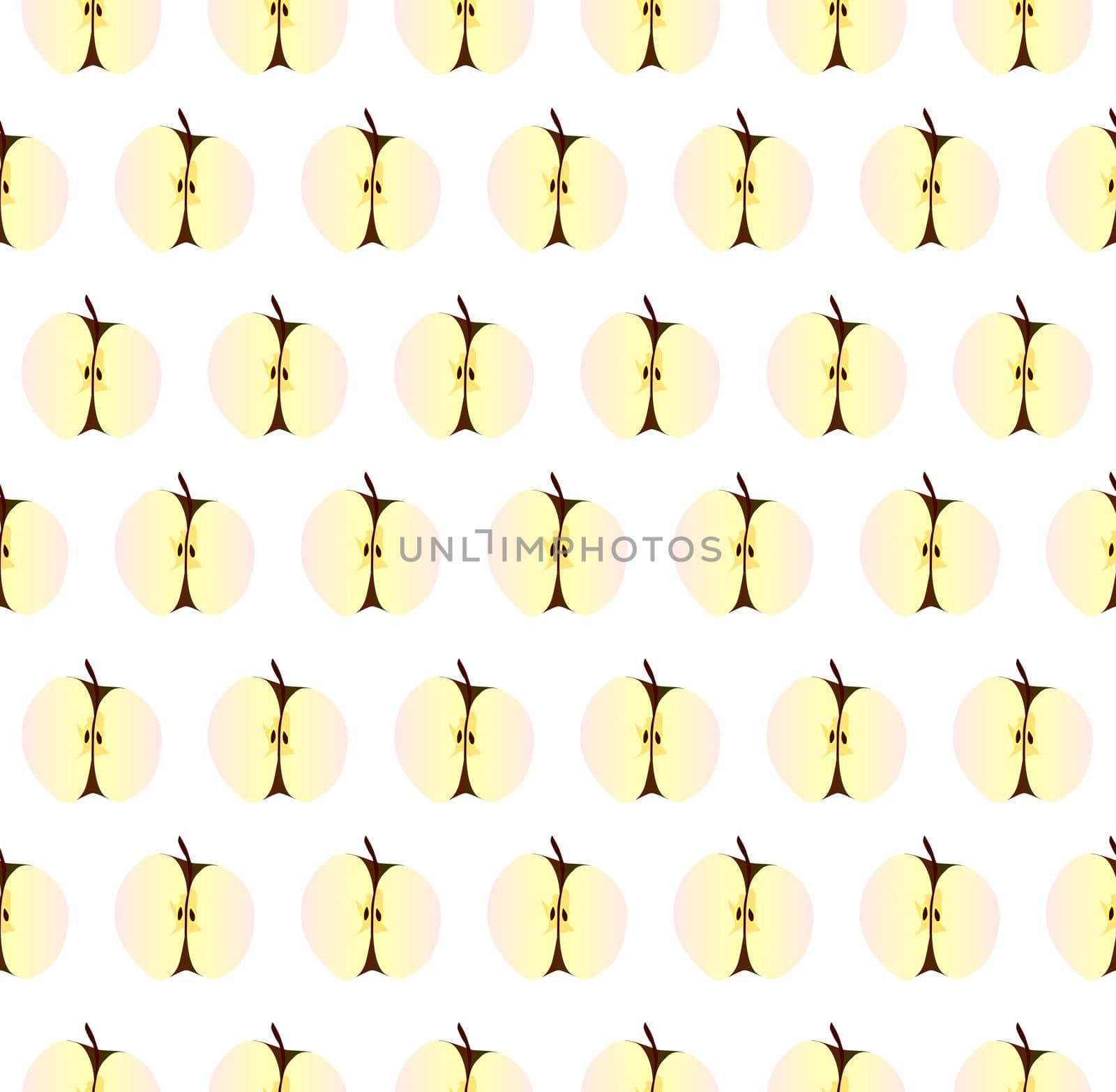 Several half apples set in rows as a background over white and seamless
