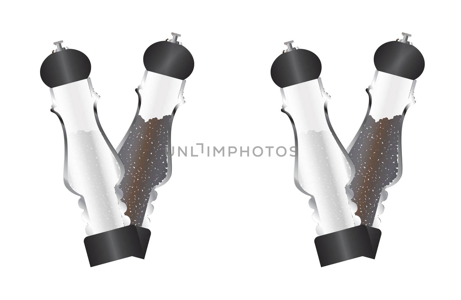 Glass salt and pepper grinder seamless banner over a white background