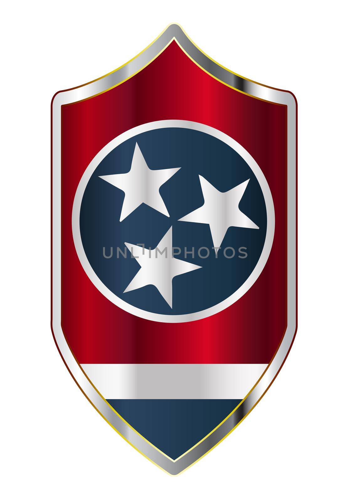 A typical crusader type shield with the state flag of Tennessee all isolated on a white background