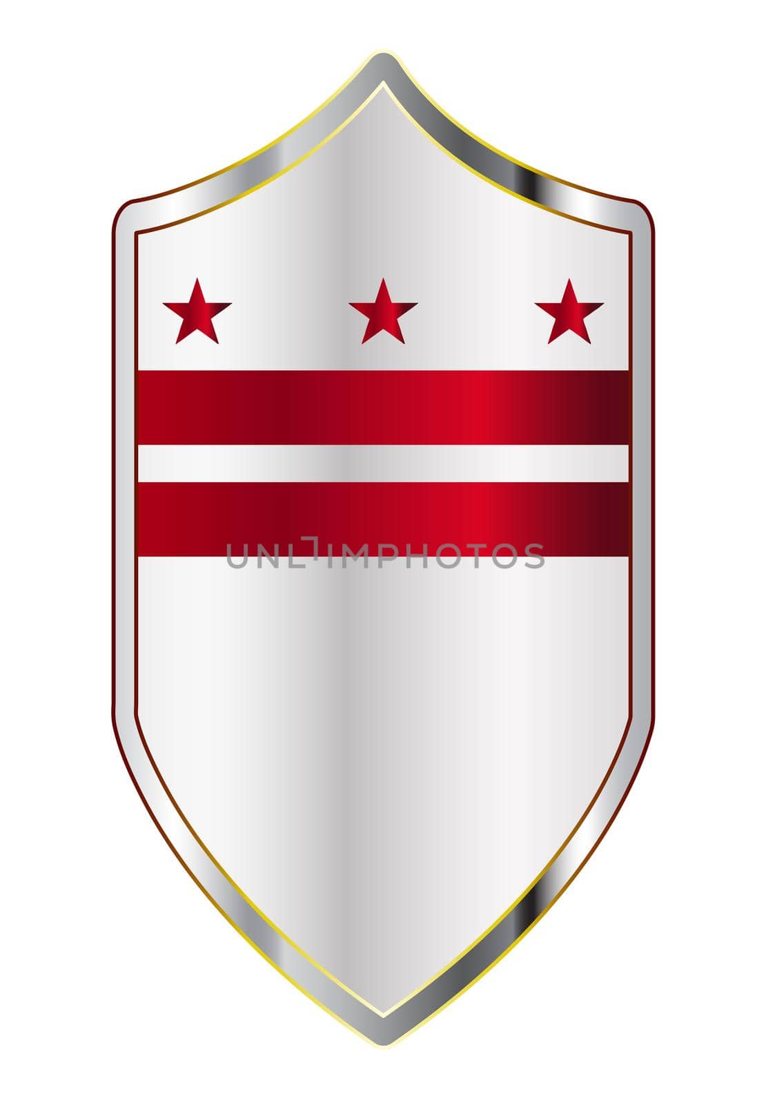 A typical crusader type shield with the state flag of Washington DC all isolated on a white background