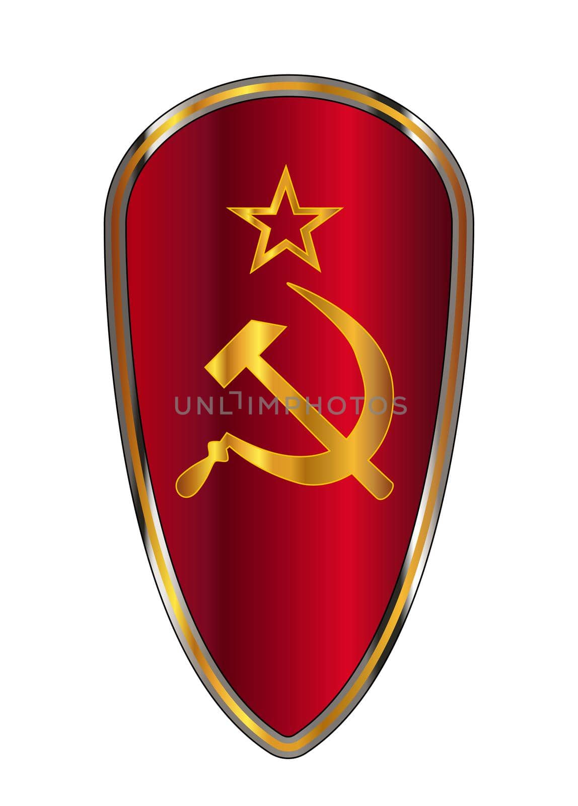 The traditional knights shield associated with a crusader with the hammer and sickle emblem of the Soviet Union