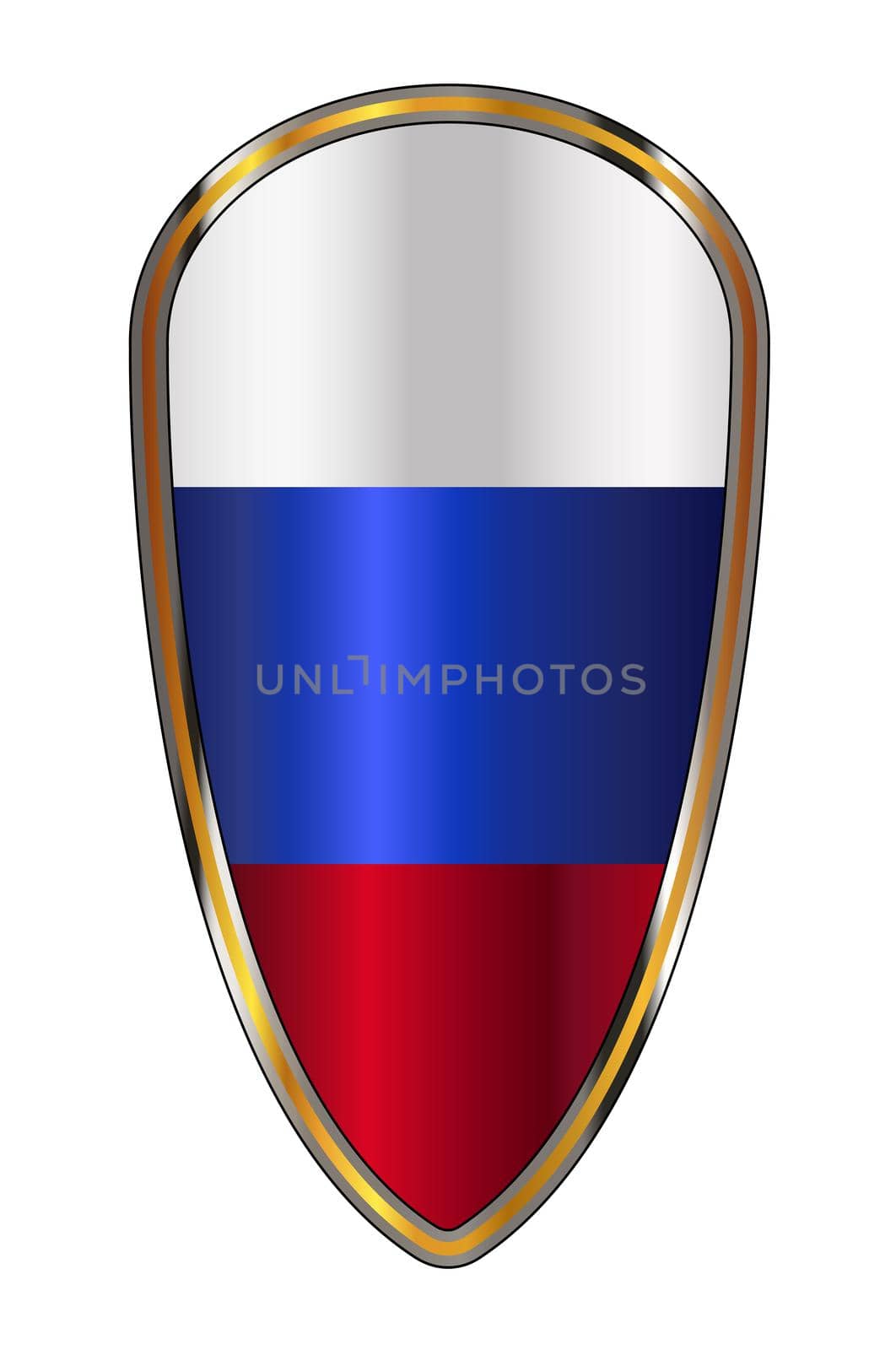 The traditional knights shield associated with a crusader with the Russian red white and blue flag