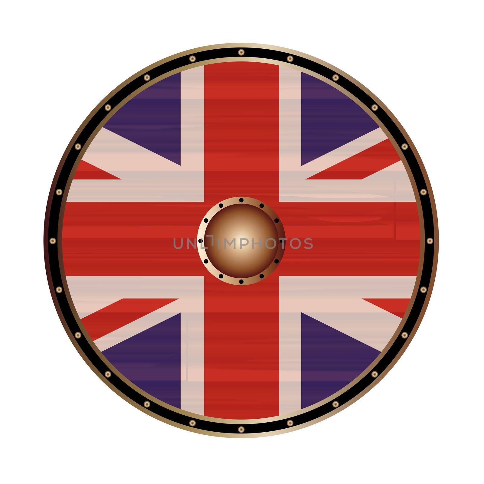 A round shield with the British Union flag isolated on a white background
