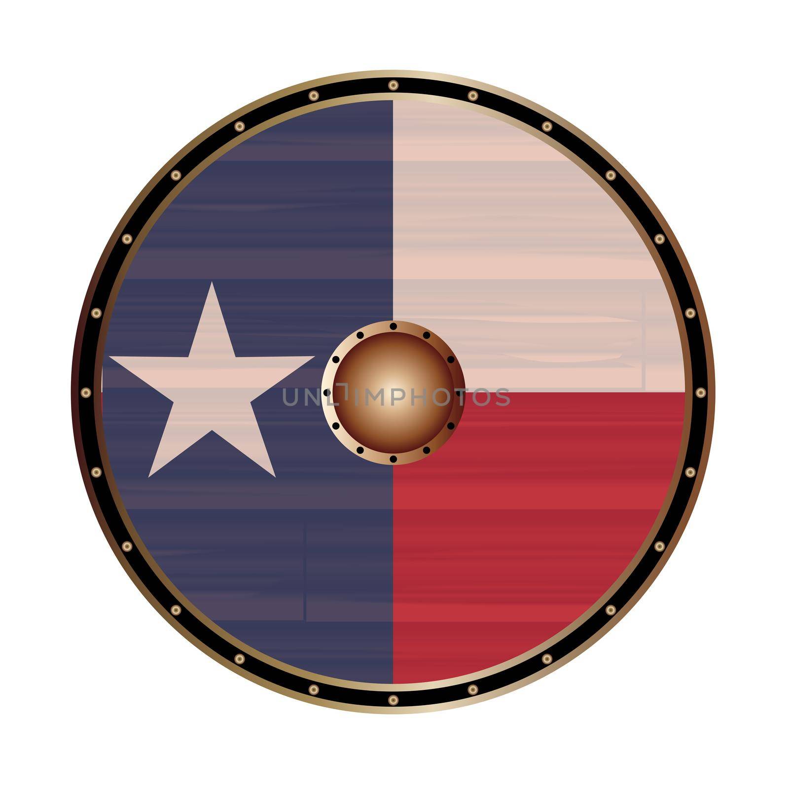 A round shield a depiction of the USA state of Texas flag on a white background