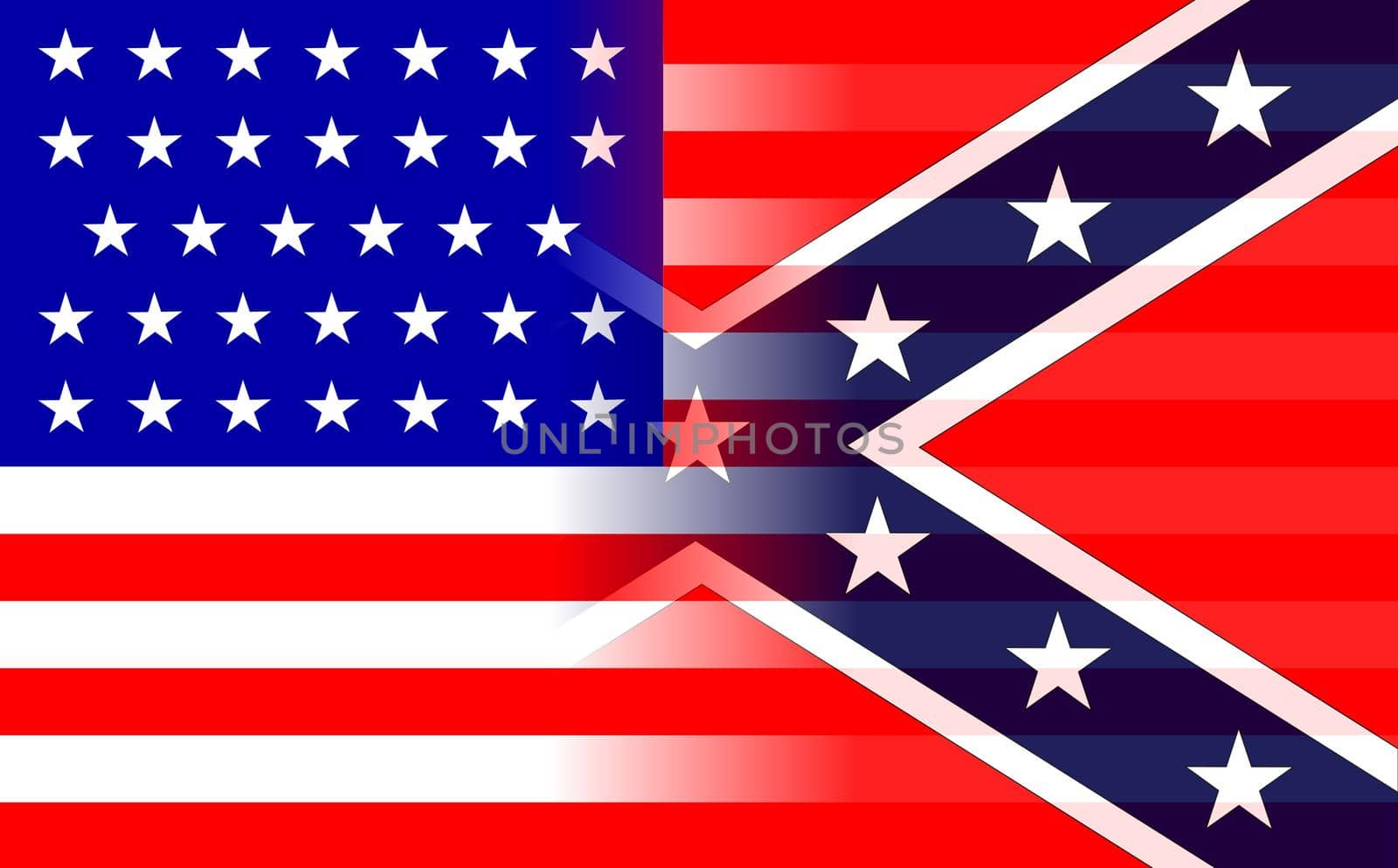 The flag of the Confederates and Union forcesduring the American Civil War