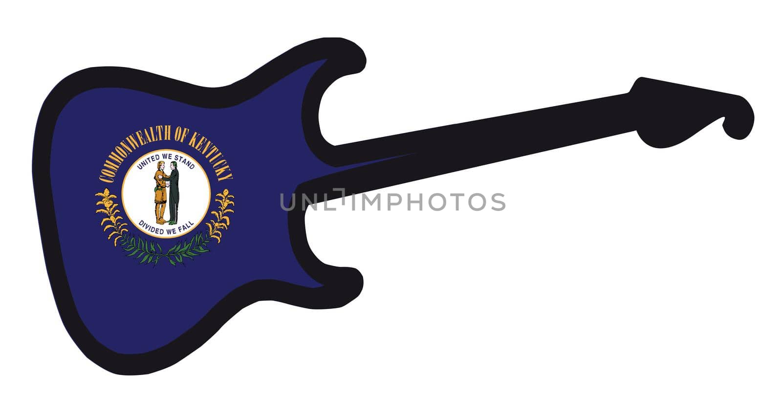 An original solid body electric guitar isolated over white with the Kentucky state flag