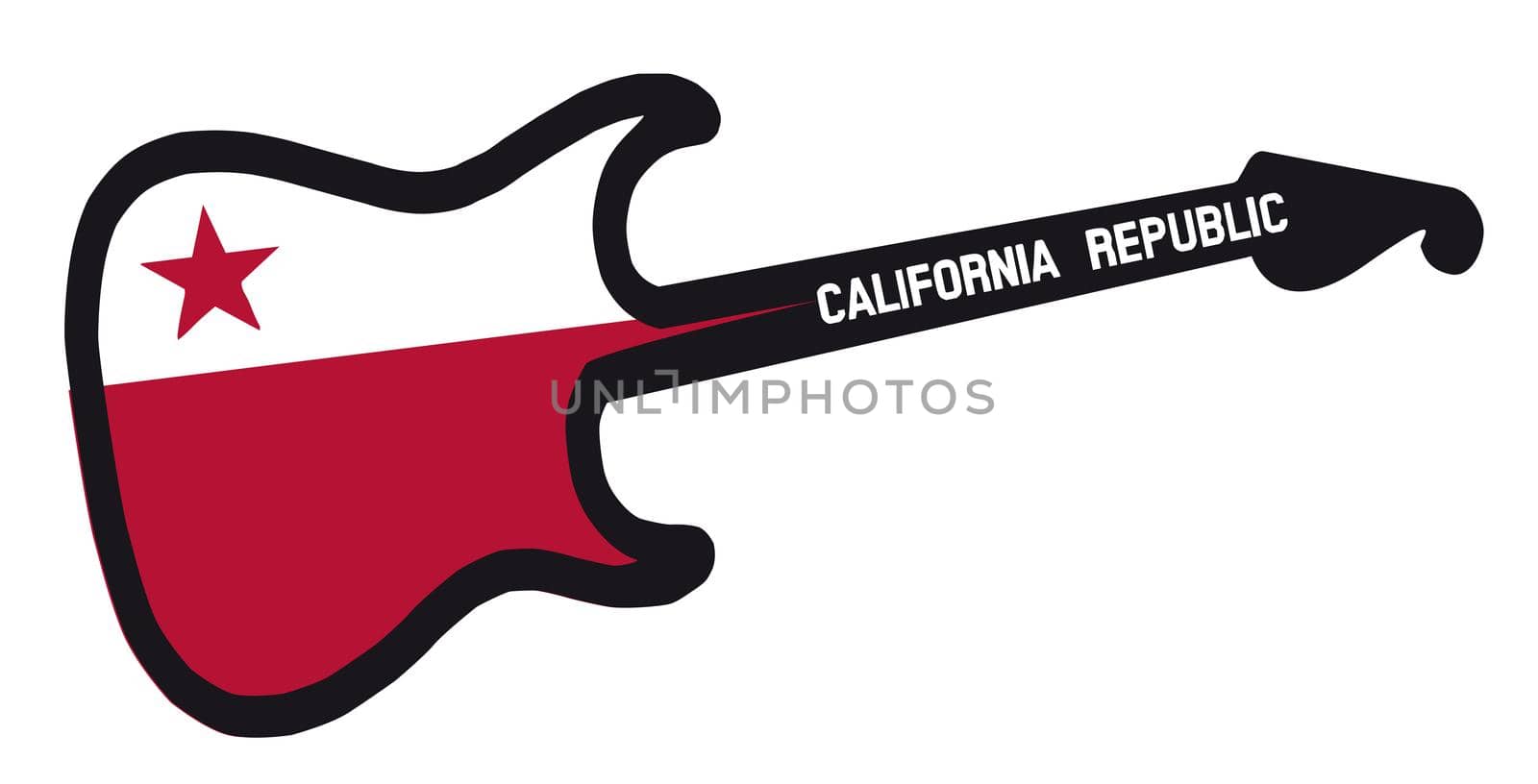 An original solid body electric guitar isolated over white with the California state flag