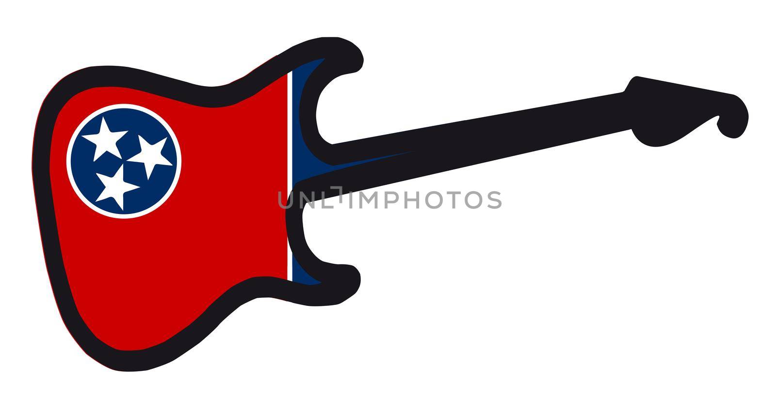 An original solid body electric guitar isolated over white with the Tennessee state flag