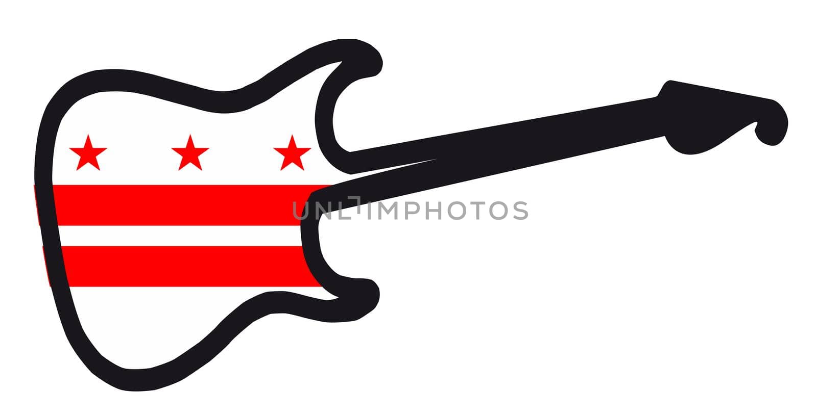 An original solid body electric guitar isolated over white with the Washington DC state flag