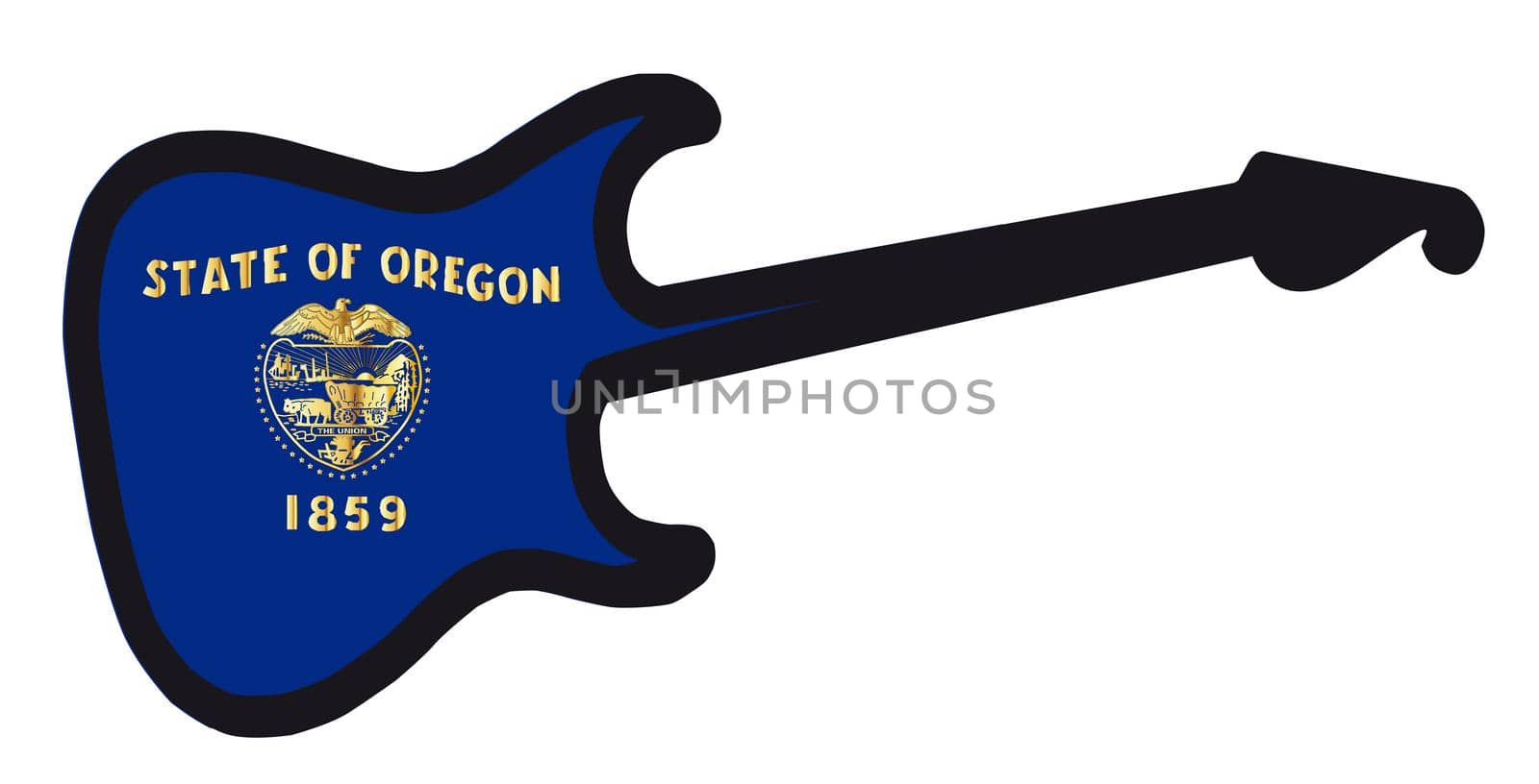 An original solid body electric guitar isolated over white with the Oregon state flag