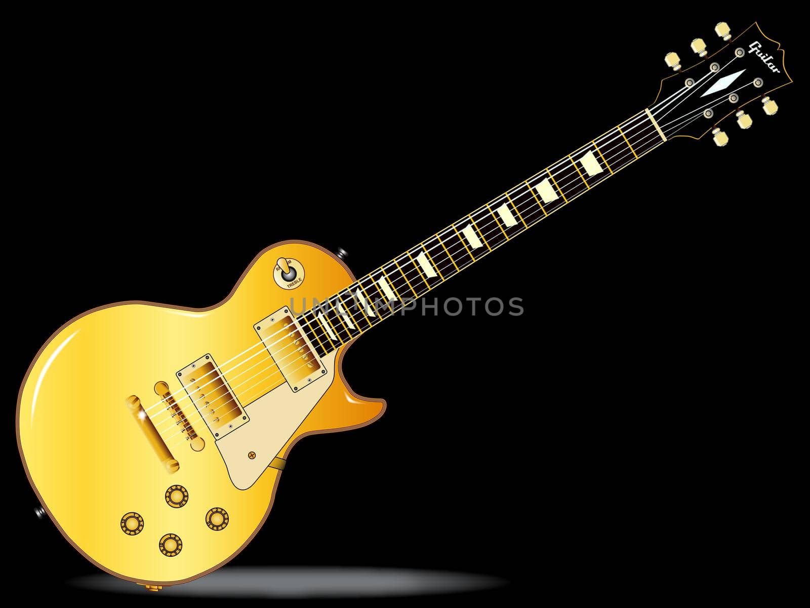 The definitive rock and roll guitar in gold isolated over a black background