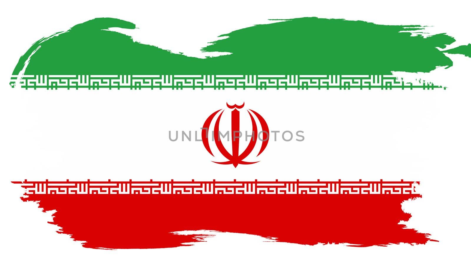 The national flag of Iran in red, white and green with a white grunge border
