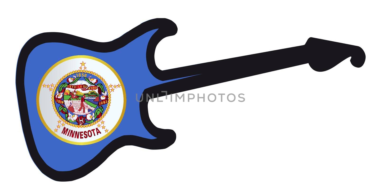 An original solid body electric guitar isolated over white with the Minnesota state flag