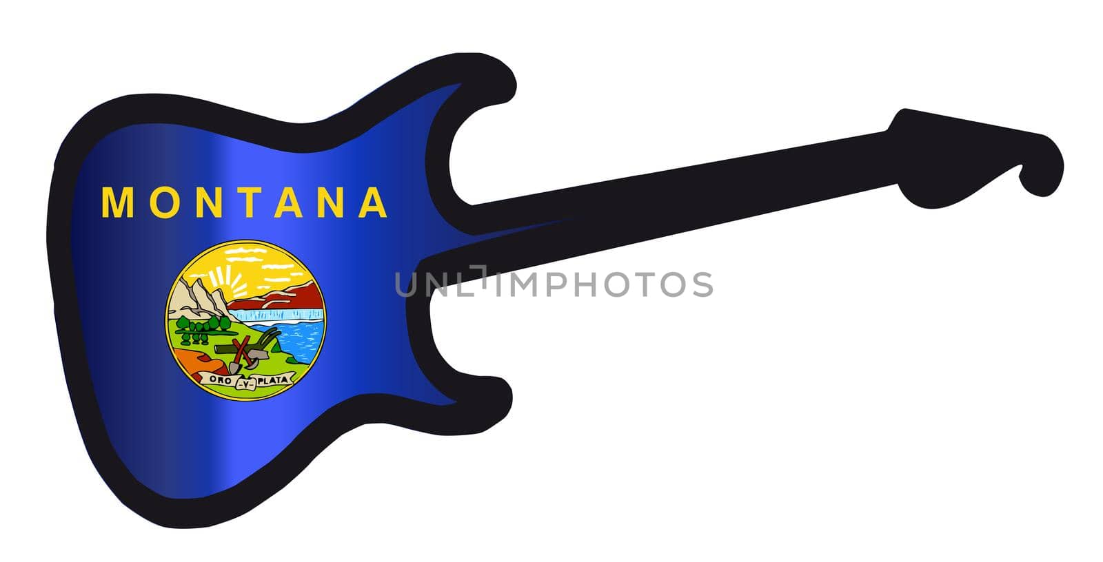 An original solid body electric guitar isolated over white with the Montana state flag