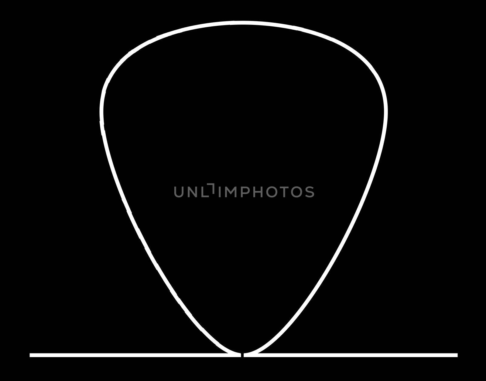 Typical guitar pic outline shape as a continuous white line against a black background