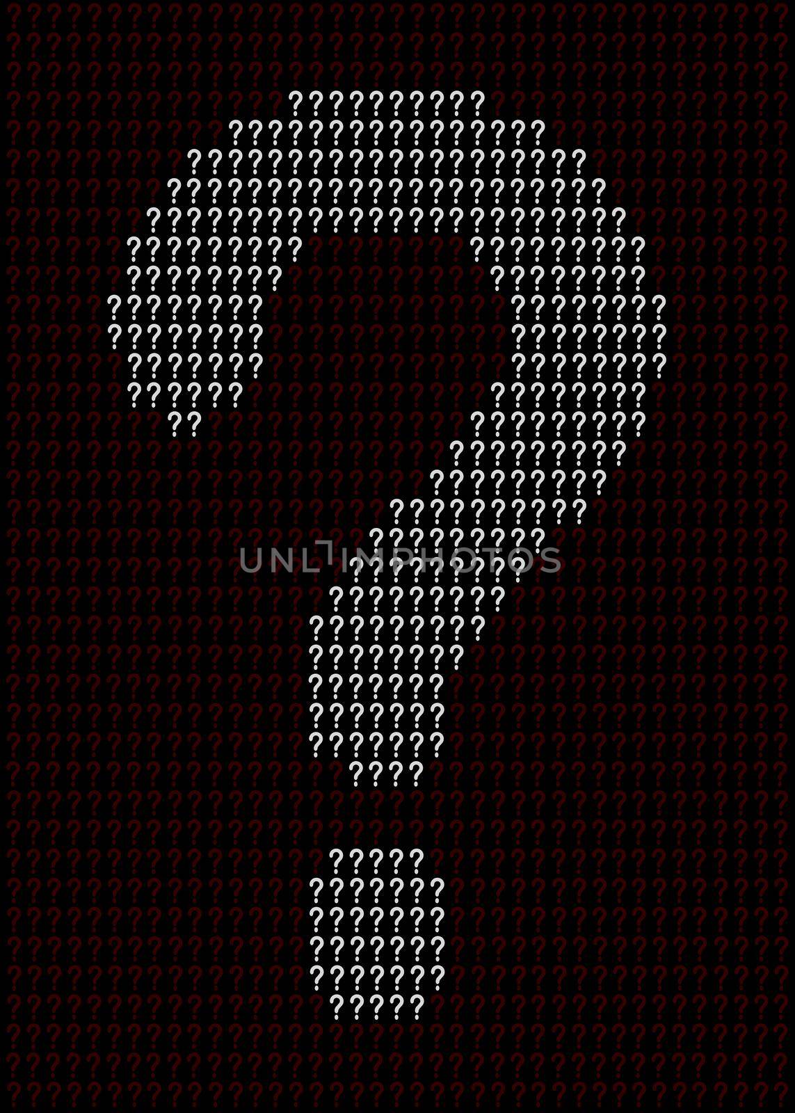 A large question mark made up of several smaller ones as a background