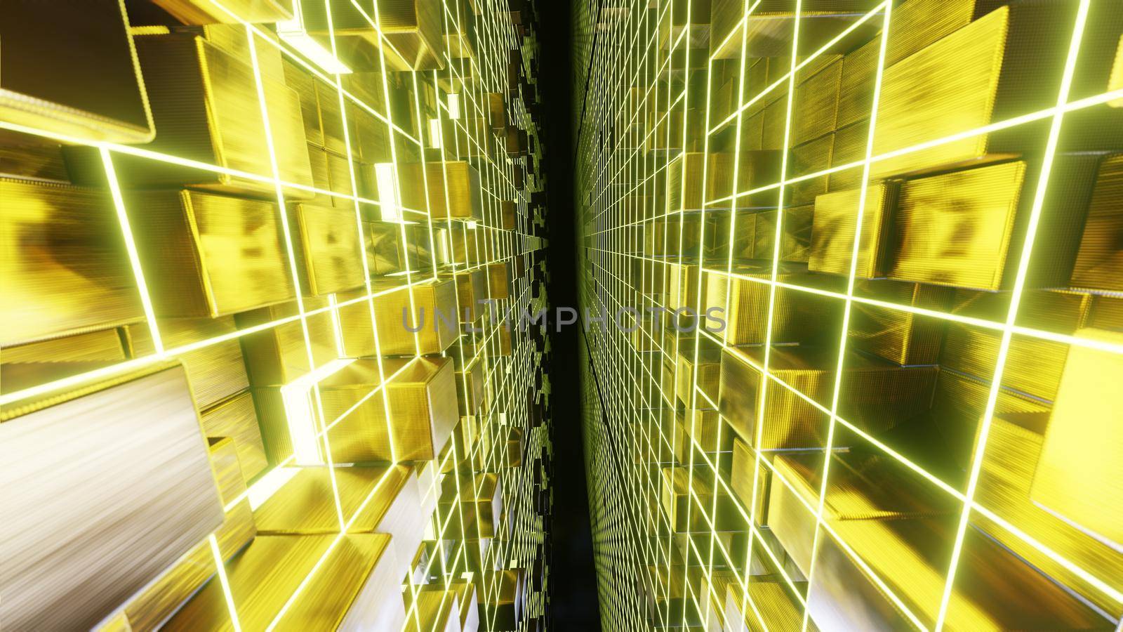 Flying Grid On Gold Cube by urzine