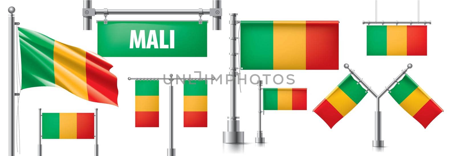 Vector set of the national flag of Mali in various creative designs by butenkow