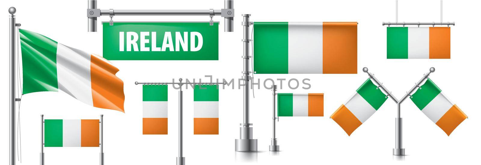 Vector set of the national flag of Ireland in various creative designs.