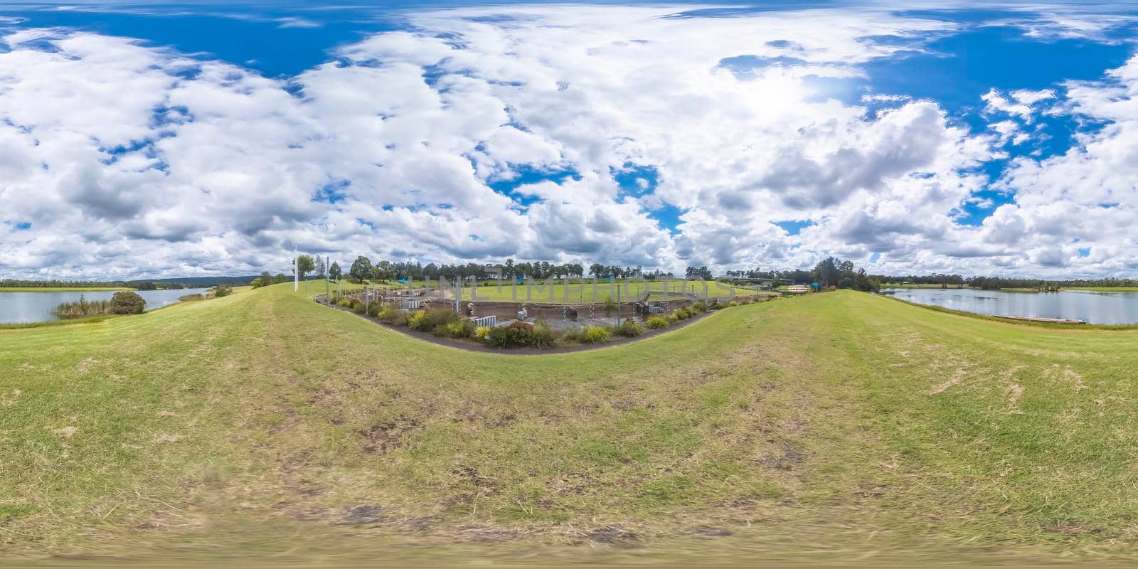 Spherical 360 panorama photograph of the Olympic Whitewater Stadium in Penrith in regional New South Wales in Australia