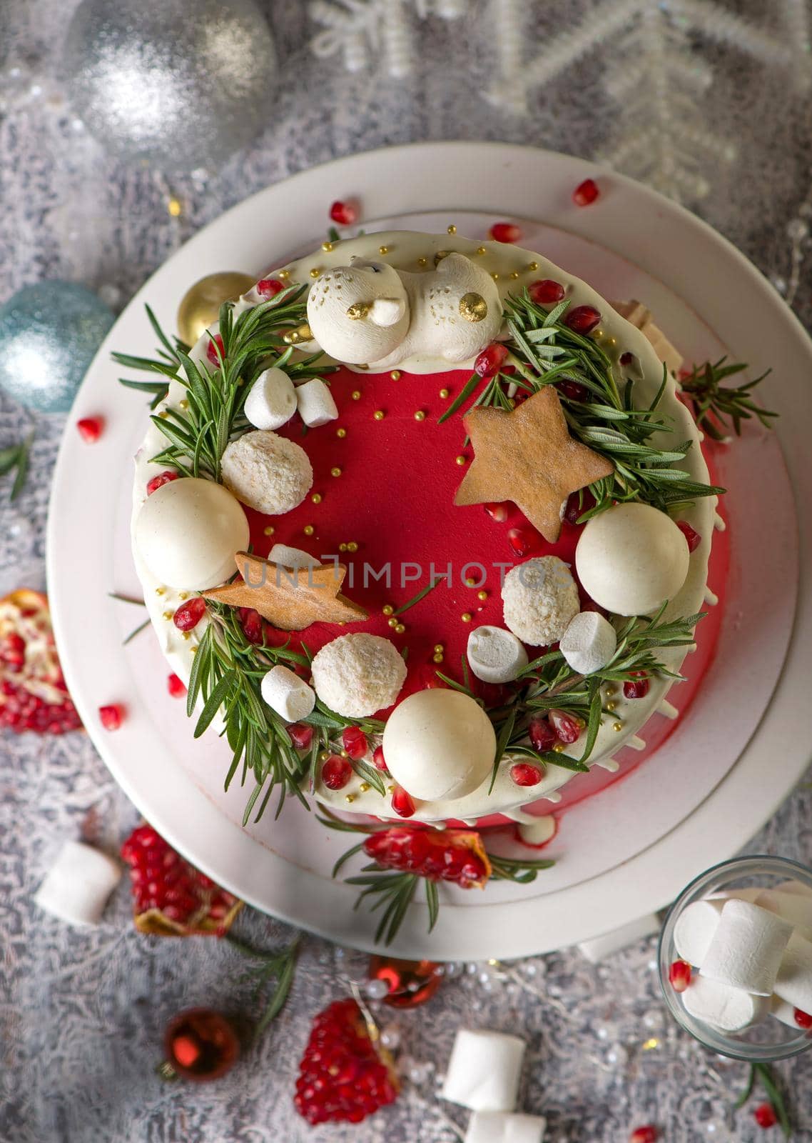 2021 is the year of the bull. Christmas or New Year decorated cake with cream cheese by aprilphoto
